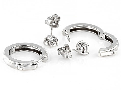 Moissanite Platineve Hoop And Stud Earring Set Of Two 1.20ctw DEW