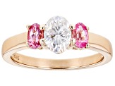 Moissanite and pink spinel 14k rose gold over sterling silver ring .90ct DEW.