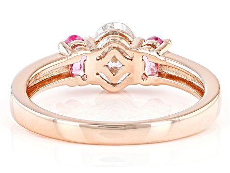 Moissanite and pink spinel 14k rose gold over sterling silver ring .90ct DEW.