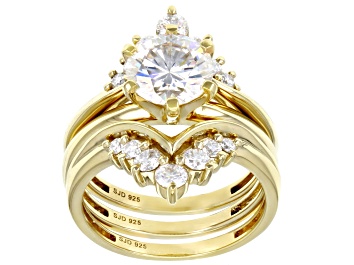 Picture of Moissanite 14k Yellow Gold Over Sterling Silver Ring With Set of Two Bands 2.54ctw DEW.