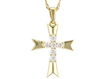 Picture of Moissanite 14k Yellow Gold Over Sterling Silver Cross Pendant .60ctw DEW.