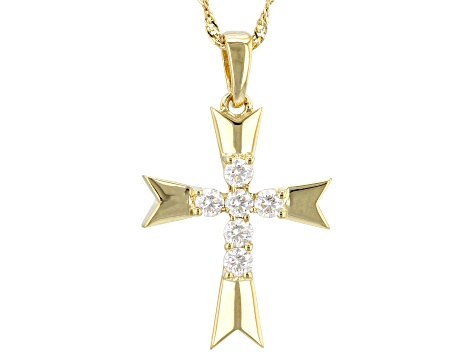 Moissanite 14k Yellow Gold Over Sterling Silver Cross Pendant .60ctw DEW.