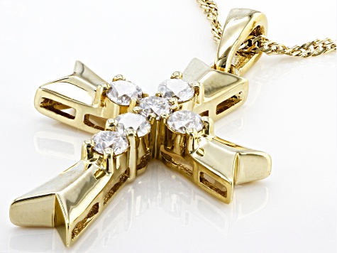 Moissanite 14k Yellow Gold Over Sterling Silver Cross Pendant .60ctw DEW.