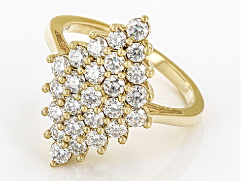 Moissanite 14k Yellow Gold Over Sterling Silver Cluster Ring 1.42ctw DEW.