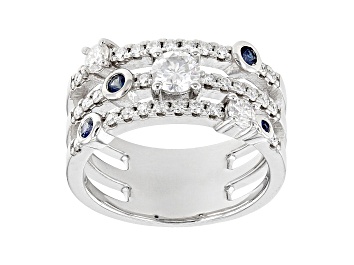 Picture of Moissanite and Blue Sapphire Platineve Ring .83ctw  DEW