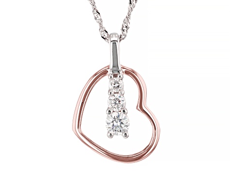 Moissanite Platineve And 14k Rose Gold Over Sterling Silver Heart Pendant .39ctw DEW.