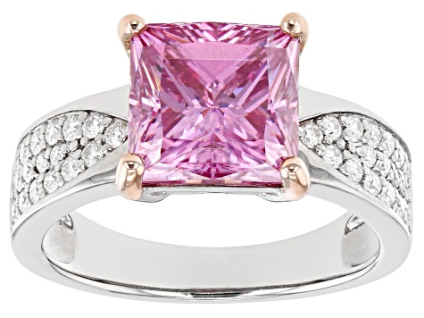 Pink and Colorless Moissanite Platineve Ring 3.54ctw DEW