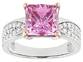 Pink and Colorless Moissanite Platineve Ring 3.54ctw DEW