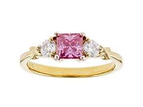 Pink and Colorless Moissanite 14k Yellow Gold Over Sterling Silver Ring 1.02ctw DEW