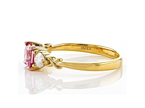 Pink and Colorless Moissanite 14k Yellow Gold Over Sterling Silver Ring 1.02ctw DEW