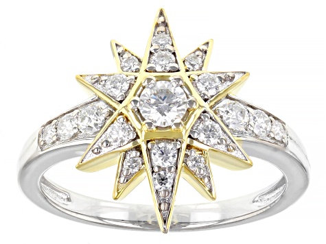 Moissanite Platineve and 14k Yellow Gold Over Sterling Silver Ring .62ctw DEW.