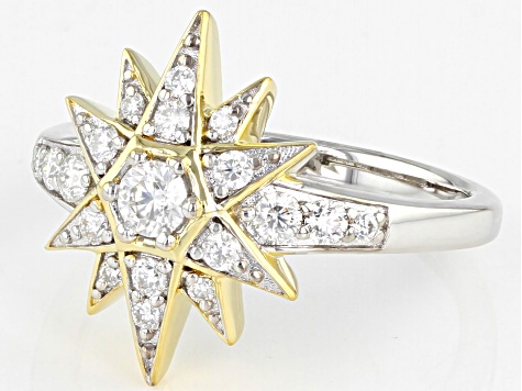 Moissanite Platineve and 14k Yellow Gold Over Sterling Silver Ring .62ctw DEW.