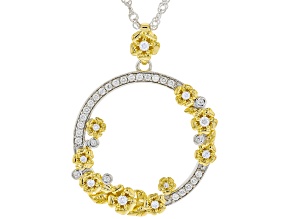 Moissanite Platineve And 14k Yellow Gold Over Sterling Silver Flower Pendant .47ctw DEW.