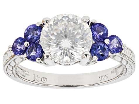 Moissanite and Tanzanite Platineve Ring 2.10ct DEW.