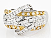 Moissanite Platineve And 14k Yellow Gold Flash Plating Over Silver Ring 1.18ctw DEW.