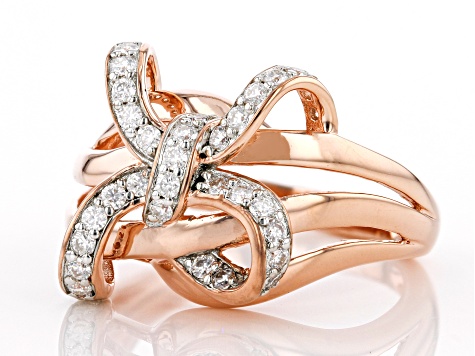 Moissanite 14k Rose Gold Over Sterling Silver Bow Ring .78ctw DEW.