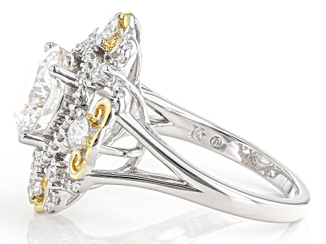 Moissanite Platineve And 14k Yellow Gold Flash Plating Over Silver Ring 4.00ctw DEW