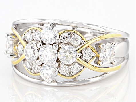 Moissanite Platineve And 14k Yellow Gold Over Silver Ring 1.30ctw DEW
