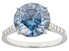 Blue and Colorless Moissanite Platineve Ring 4.95ctw DEW.