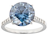 Blue and Colorless Moissanite Platineve Ring 4.95ctw DEW.