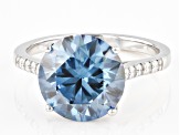 Blue and Colorless Moissanite Platineve Ring 4.95ctw DEW.