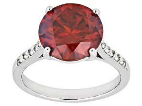 Red and Colorless Moissanite Platineve Ring 4.95ctw DEW.