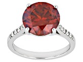 Red and Colorless Moissanite Platineve Ring 4.95ctw DEW.