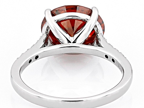 Red and Colorless Moissanite Platineve Ring 4.95ctw DEW.