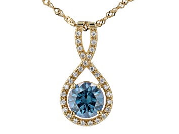Picture of Blue and Colorless Moissanite 14k Yellow Gold Over Silver Pendant 2.99ctw DEW.