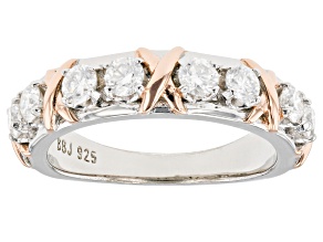 Moissanite Platineve and 14k Rose Gold Over Silver Ring .80ctw DEW
