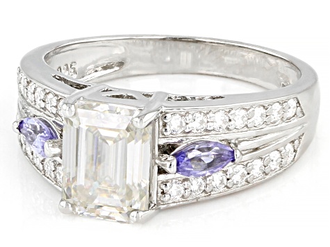 Moissanite And Tanzanite Platineve Ring 2.03ctw