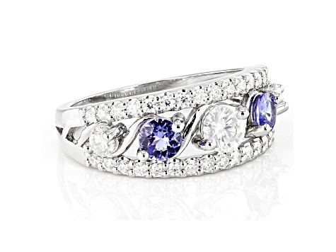 Moissanite And Tanzanite Platineve Ring .87ctw DEW.