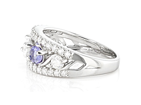 Moissanite And Tanzanite Platineve Ring .87ctw DEW.