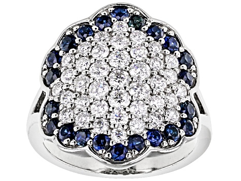 Moissanite And Blue Sapphire Platineve Ring 1.31ctw