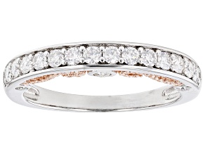 Moissanite Platineve and 14k rose gold over sterling silver band .56ctw DEW