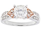 Moissanite Platineve and 14k rose gold over sterling silver ring 1.86ctw DEW