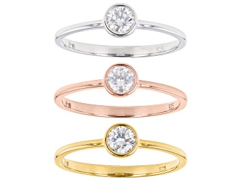 Picture of Moissanite Platineve and 14k rose and yellow gold over sterling silver ring set of three .69ctw DEW