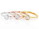 Moissanite Platineve and 14k rose and yellow gold over sterling silver ring set of three .69ctw DEW