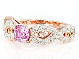 Colorless and Pink moissanite 14k rose gold over silver ring .90ctw DEW