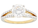 Moissanite Inferno Cut 14k Yellow Gold Over Silver  Ring 2.49ctw DEW.
