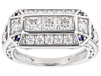 Picture of Moissanite And Blue Sapphire Platineve Ring 1.41ctw