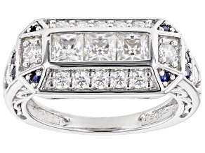 Moissanite And Blue Sapphire Platineve Ring 1.41ctw
