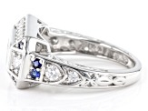 Moissanite And Blue Sapphire Platineve Ring 1.41ctw