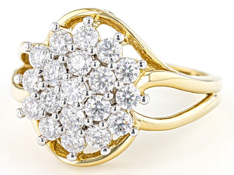 Moissanite 14k yellow gold over sterling silver cluster ring 1.02ctw DEW