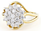 Moissanite 14k yellow gold over sterling silver cluster ring 1.02ctw DEW