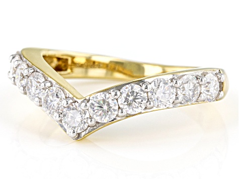Moissanite 14k Yellow Gold Over Silver Chevron ring 1.10ctw DEW