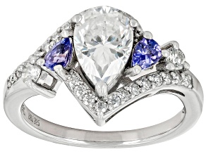 Moissanite And Tanzanite Platineve Bypass Ring 1.86ctw DEW.