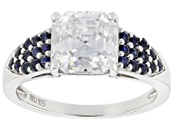 Picture of Moissanite And Blue Sapphire Platineve Ring 2.96ct DEW.