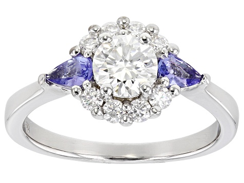 Moissanite And Tanzanite Platineve Ring .84ctw DEW.