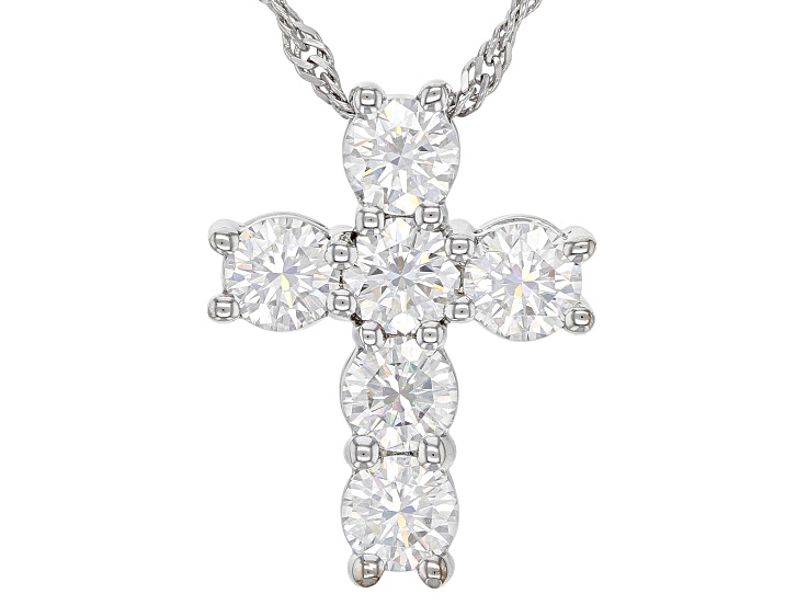 [TWICE着用]Cross Moissanite Simulator Dia Part1 Necklace_3色 Moissanite Platineve Cross Pendant 1.38ctw DEW - MOJ656 | JTV